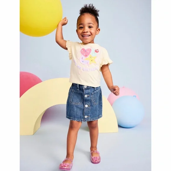 Old Navy Denim Skirt 2T Blue Button Front Adjustable‎ Waist Kids