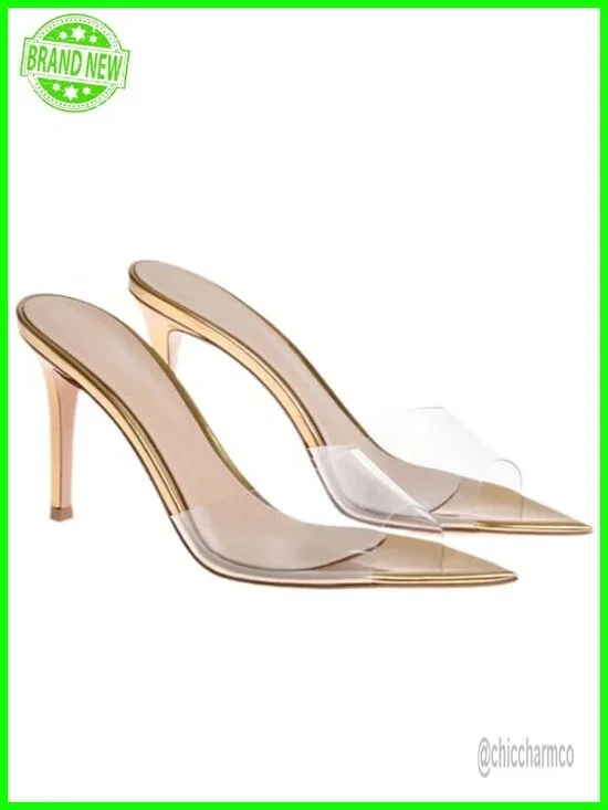 Clear Pointed Toe Stiletto Heel Slingback Sandals Party Dress Slides
