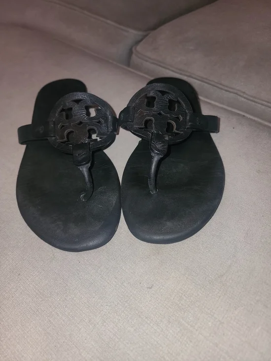 Tory Burch Black Leather Miller Thong Sandals