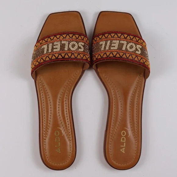 Aldo Sandals Seavacay Beaded Soleil Brown Multi Size 10 NEW