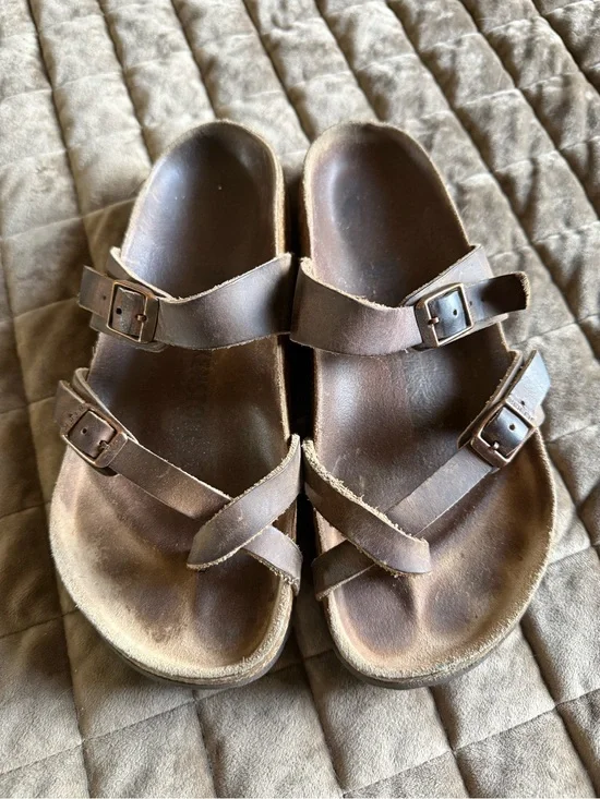 Birkenstock Mayari Brown Leather Double Strap Sandals Size 38