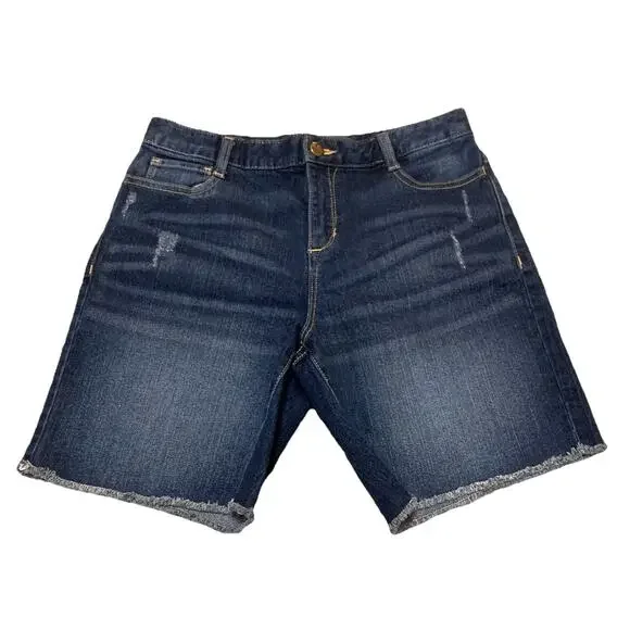 Old Navy Girls Denim Bermuda Shorts Size 16 Adjustable Waist Raw Hem Stretch