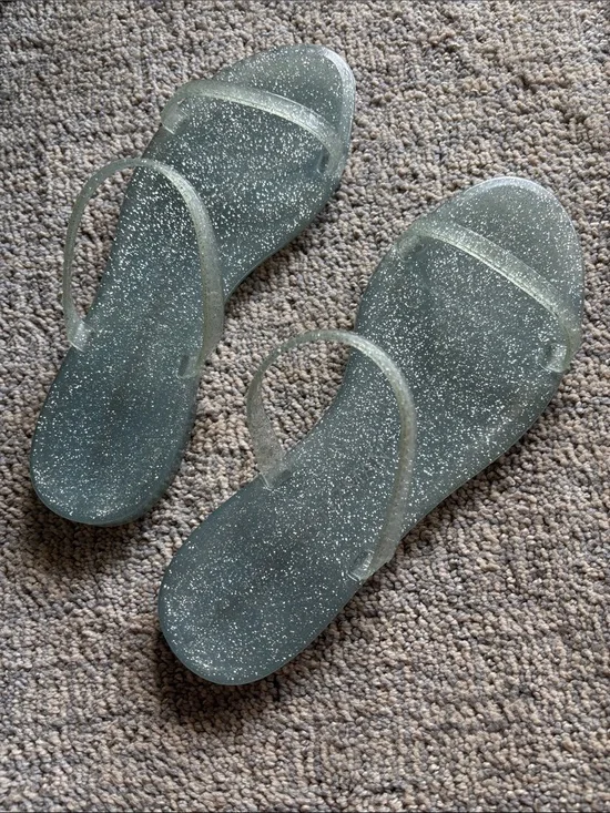 New Stuart Weitzman NWOT Jelly Sandals Slides Glitter Seafoam women’s size 7