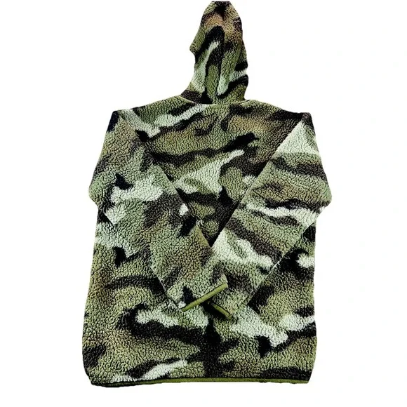 Old Navy Camo Sherpa Hoodie Youth XL 14-16‎ Half Zip Fleece Hooded Green