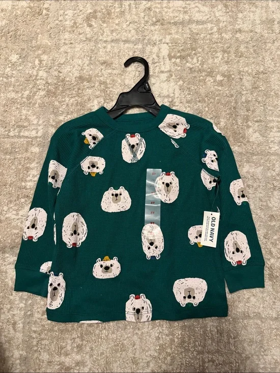 Old Navy Teal Green Toddler Polar Bear Thermal Shirt size 3T-NWT