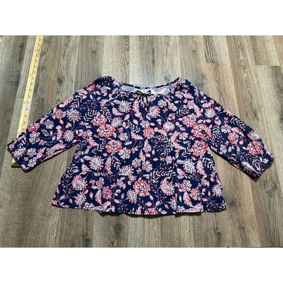 Old Navy Peplum Blouse Girl XL 14-16 Navy Blue Floral Kids Tiered Boho Excellent