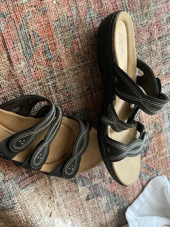 Clarks Women's Laurieann Rio Sandals in Black Sz: 10 leather casual lightweight