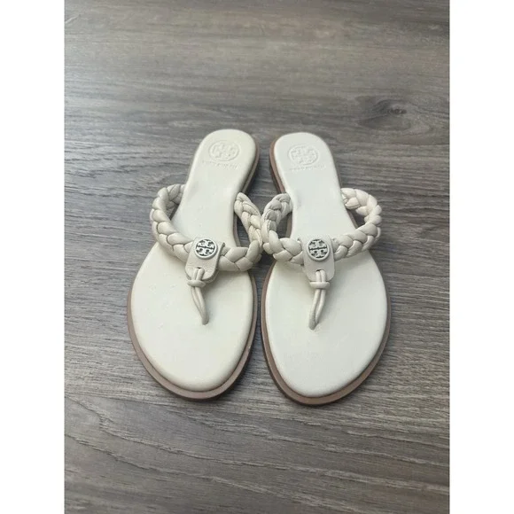 Tory Burch Braided Benton Thong Sandal White/brown Size 5