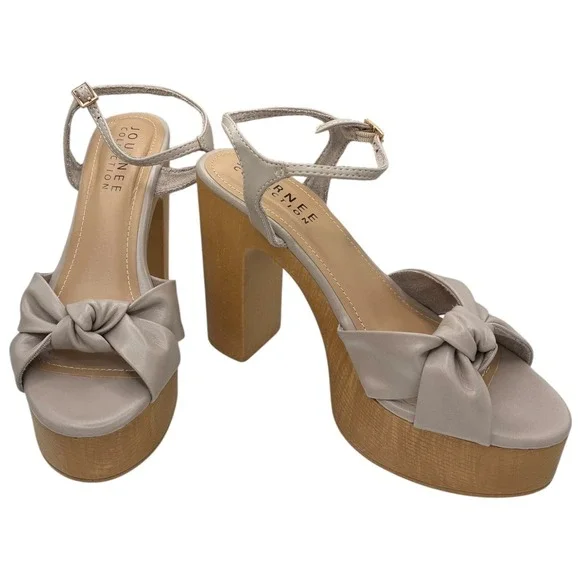 Journee Collection Lorrica Taupe Bow Platform Heels 4.75