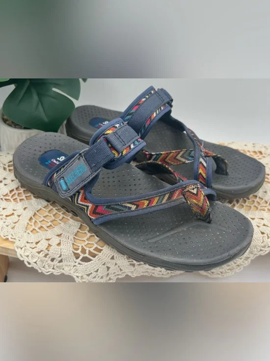 Skechers Reggae Zig Swag Navy Multicolor Patterned Sport Sandals