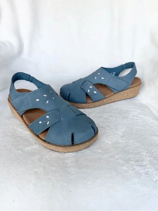 Orthofeet Women's Blue Leather Comfort Sandals Size 6 EUC
