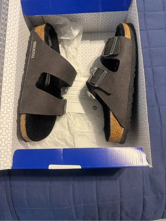 Brand New: Birkenstock Arizona BS Desert Dust Black with fleece lining.