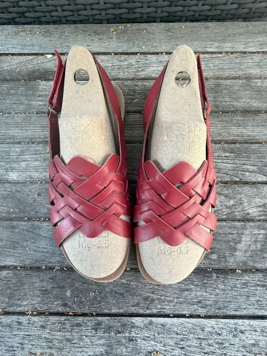 Women's Red Woven Leather Slingback Sandals