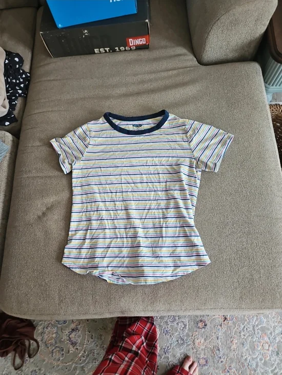 Old Navy Striped Short Sleeve Tee in Yellow, Blue, Purple, and White