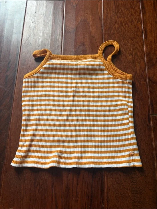 Old Navy Yellow and White Striped Ribbed Tank Top