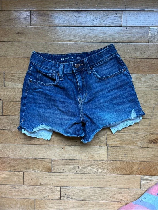 Old Navy Blue Denim Lace-Trim Jean Shorts