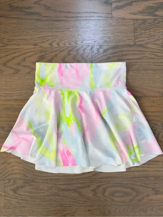 Old Navy Girls Neon Watercolor Flare Active Skort - Pink, Lime & White