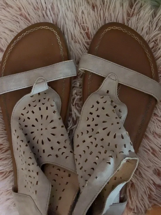 2 Lips Too Taupe Laser-Cut Thong Sandals