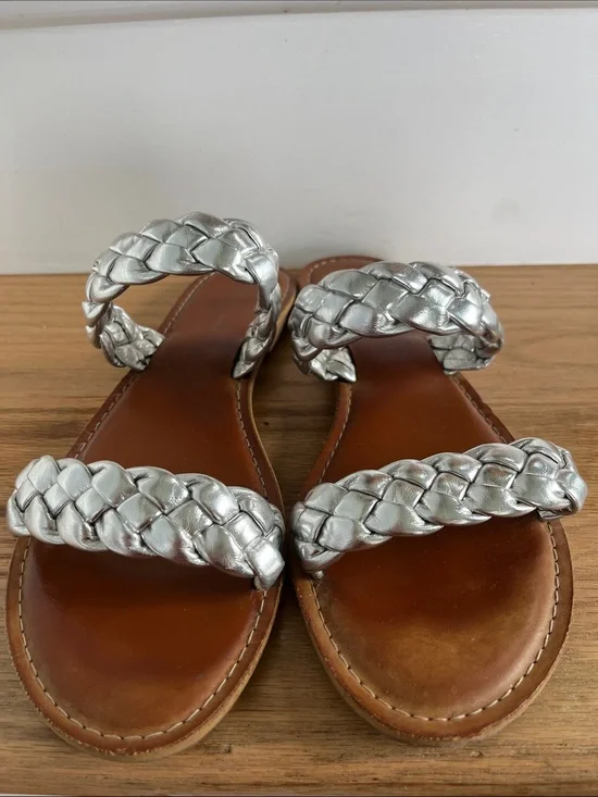 Rock & candy Brand Braided Metallic Silver Double-Strap Slide Sandals for Women