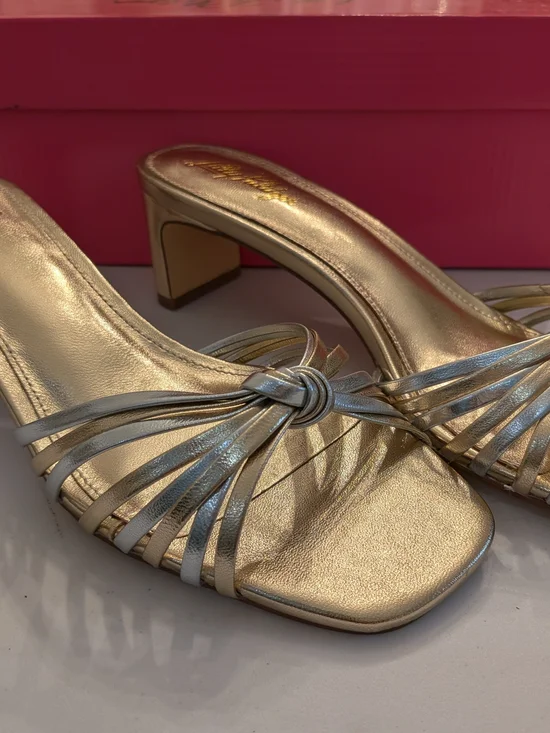 Lilly Pulitzer Metallic Gold Knot-Front Heeled Mules