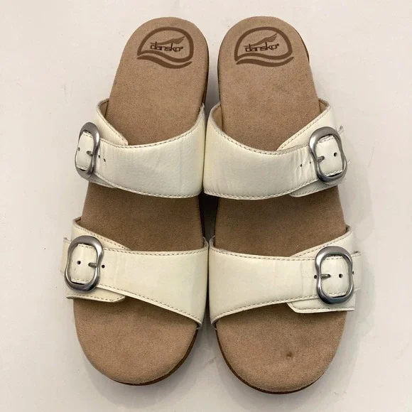 Dansko White Slide Patent Leather Sandals Women's 9 EU 40 Straps‎ Heels Open Toe