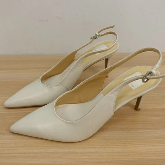 Dolce Vita Slingback Heels Womens 8.5 White Leather Bridal Pointed Kitten Heel