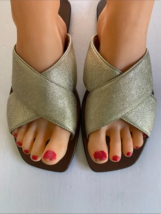 Aquatalia Britt Waterproof Metallic Crisscross Strap  Slide Sandals Size 11 M