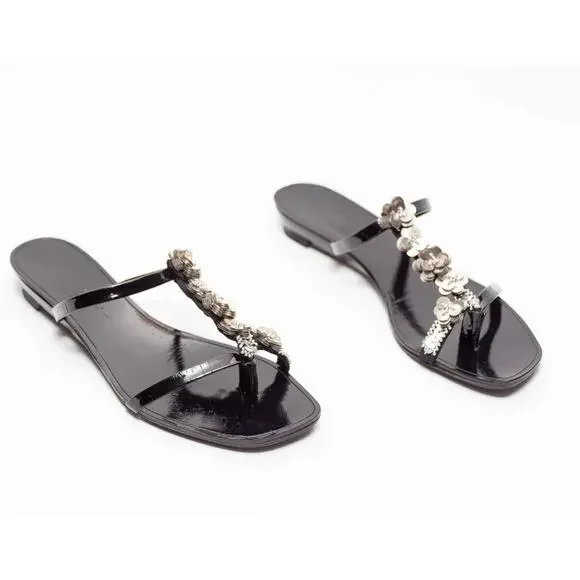 Robert Clergerie Vintage Sandals Slide Embellished Black Silver Size 6.5‎