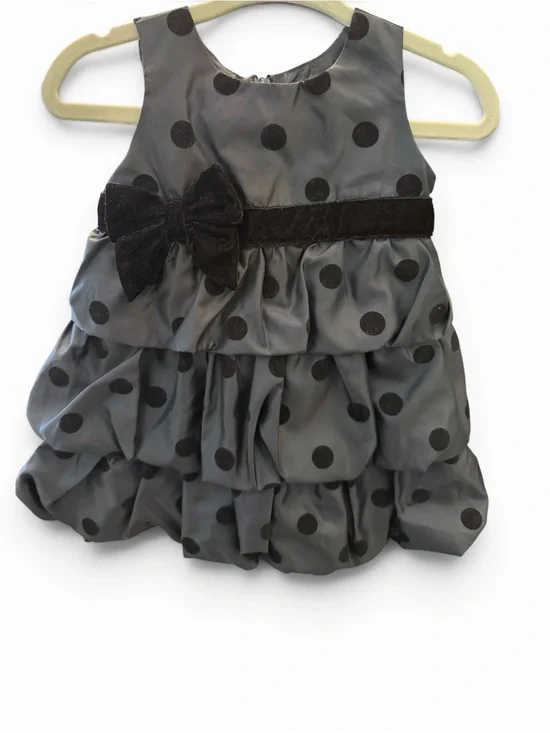 Old Navy Black Polka Dot Tiered Dress with Velvet Bow