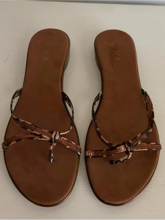 Italian Shoemakers Leather Sequin Slide Sandals with Leopard Print Straps