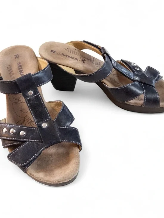 Romika Black Faux Leather Heeled Sandals Size 37 Women’s 6.5/7