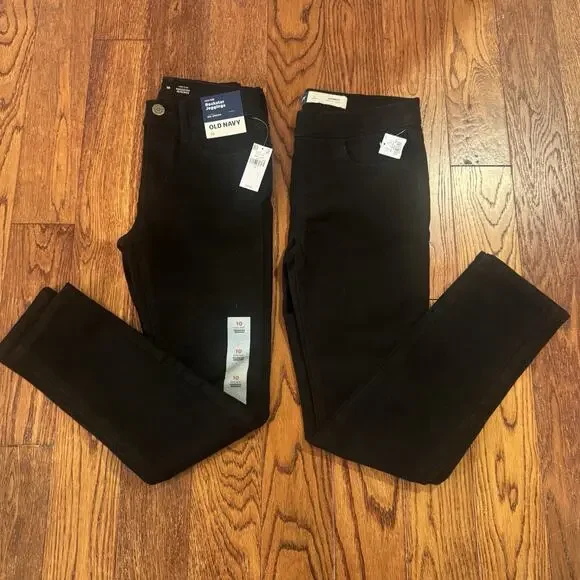 NEW Old Navy Pants 2 Pair Girls 10 Black Rockstar Jeggings & Black Pull On Denim