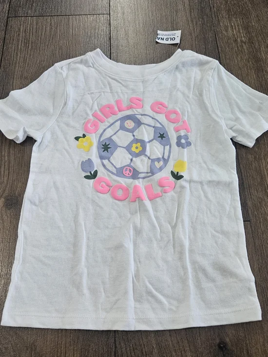 Old Navy White Girls 'Girls Got Goals' Graphic Tee with Pink Lettering