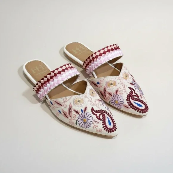 Haute Hippie Womens Embroidered‎ Slides Sandals Size 8 Floral Boho