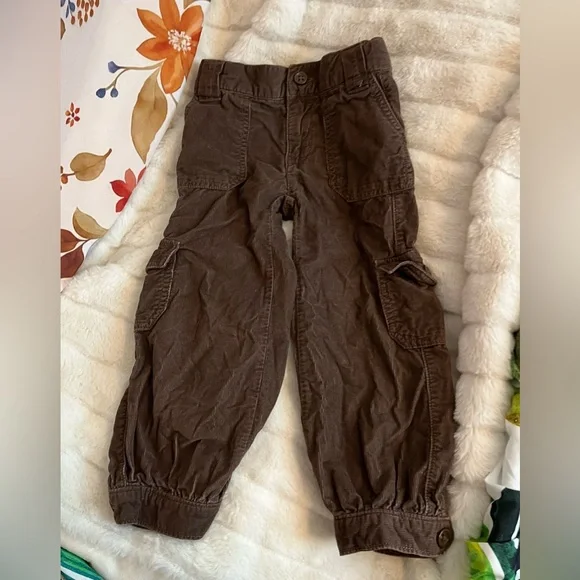 Y2K Old Navy Girls 3T Brown Grandpa Core Bubble Button Hem Corduroy Cargo Pants