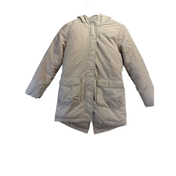 Old Navy Girls Tan Hooded Parka Jacket Sherpa Lined Faux Fur Trim Size L 10-12