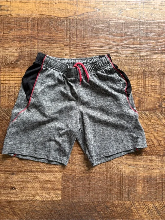 Old Navy Grey Athletic Shorts with Black Panels and Red Trim