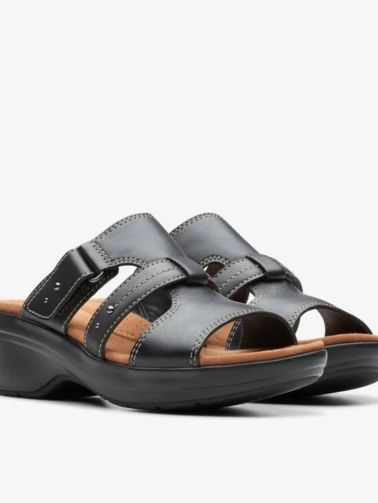 NIB - Clarks Women's Tuleah Jane Black Leather Sandal - Size 8.5 Medium