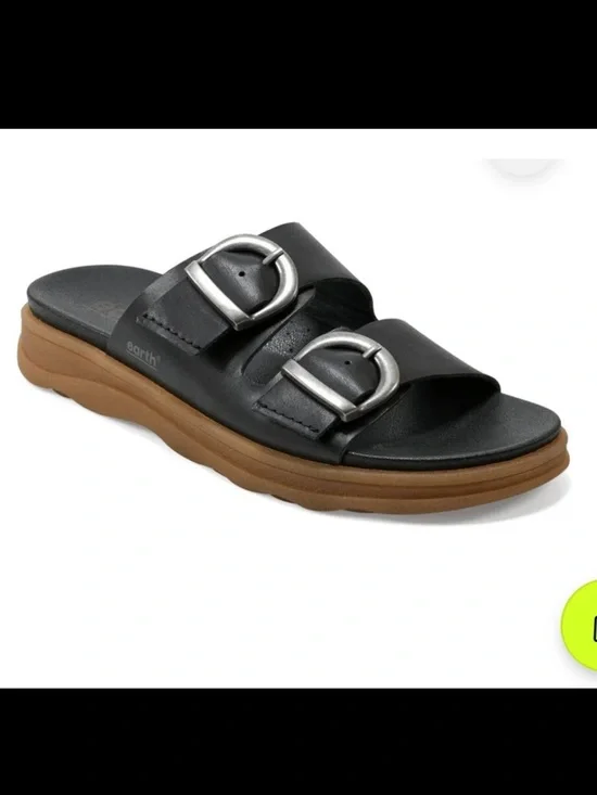 Earth Origins Black Slide Sandal with Silver Buckles