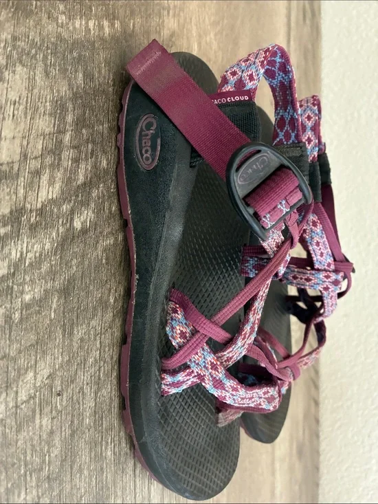Chaco Cloud Sandals - Burgundy with Pink & Blue Pattern