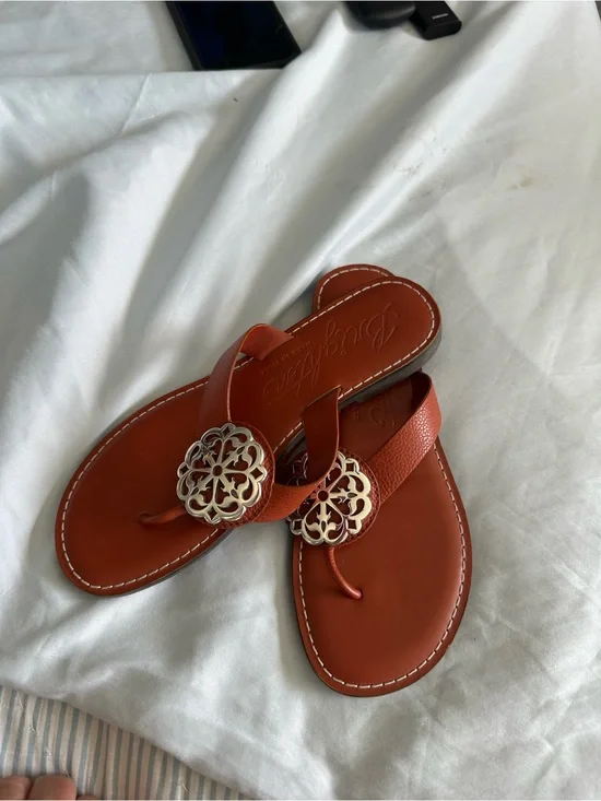 Brighton Orange Leather Thong Sandals with Decorative Medallions