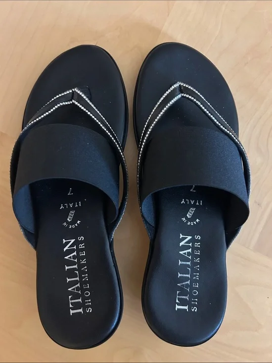 Italian Shoemakers Black Slide Sandals with Rhinestone Trim