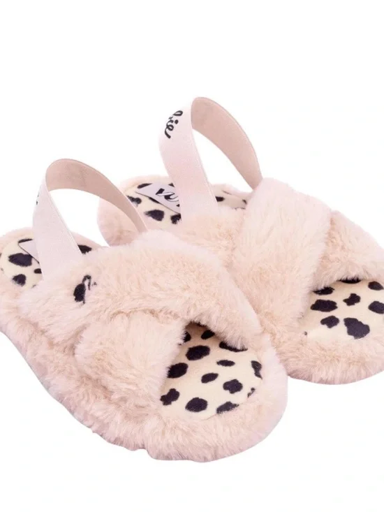 Mattel Barbie Soft Pink Faux Fur Slide Sandals with Leopard Insole