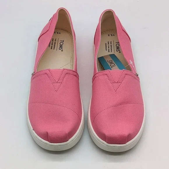 Toms Shoes Girls Belmont Pink 5.5 Slip On Flats Canvas Comfort Stretch NEW