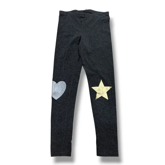 Old Navy Girls Charcoal Heart Star Graphic Leggings Gray Cotton Stretch Size M 8