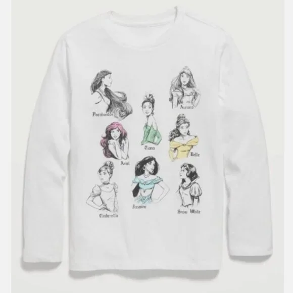 Old Navy Disney Princess White Graphic Long Sleeve Tee Shirt XXL 18 Kids NWT