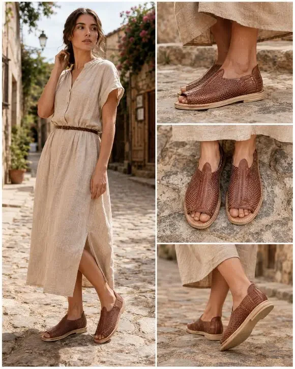 Handmade summer leather shoes men's Size 7 Women's 8.5