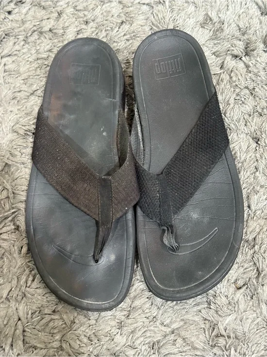 FitFlop Surfa Black T Strap Wedge Thong Flip Flop Womens Sandals US 9.5