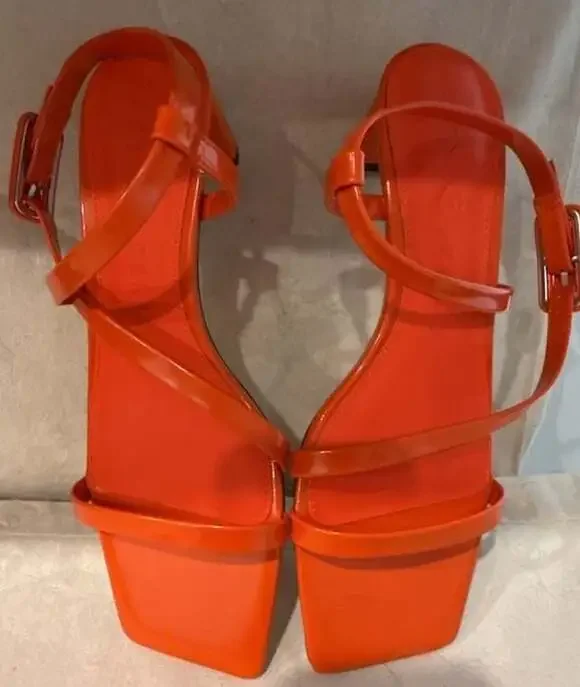 Katy Perry The Geli Strappy Block Heel Sandals in Neon Orange