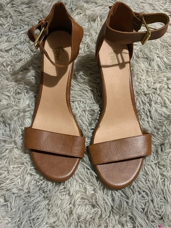 Faux-Leather Wedge Ankle-Strap Sandals